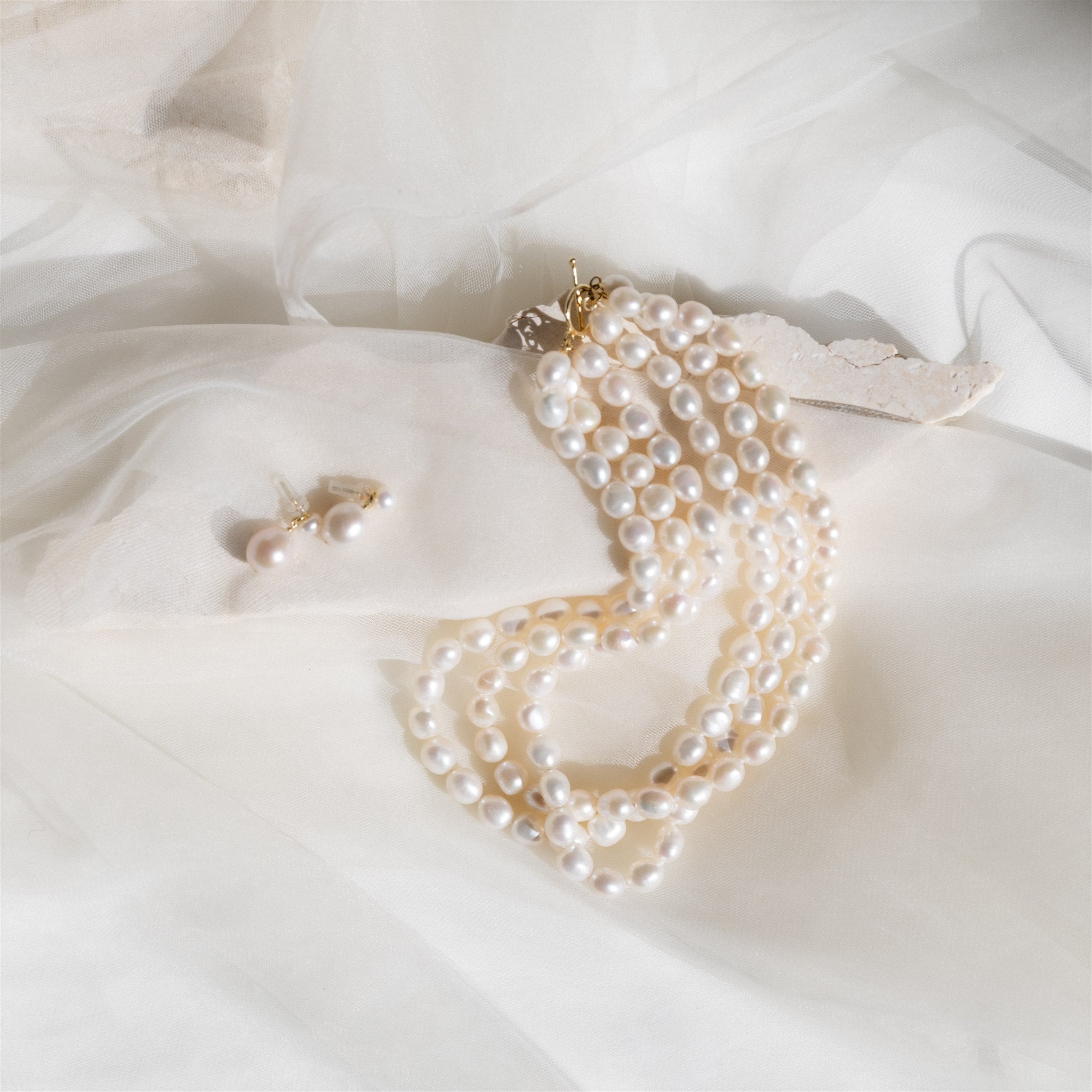 Elise Triple Row Pearl Chocker AND Pim Petite Pearl Earings SET - HIRE