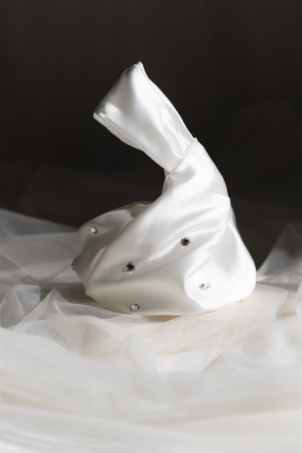 White Satin Crystal Knot Bag HIRE