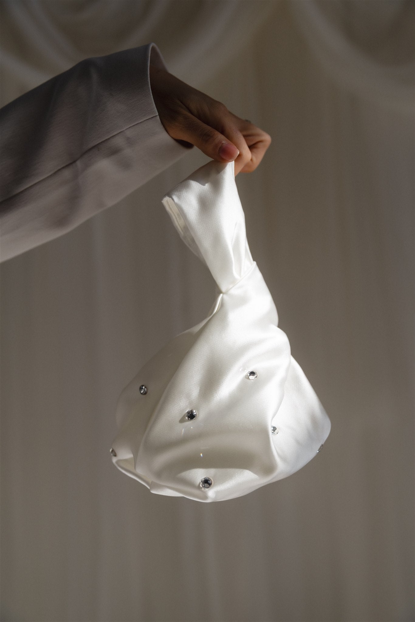 White Satin Crystal Knot Bag HIRE