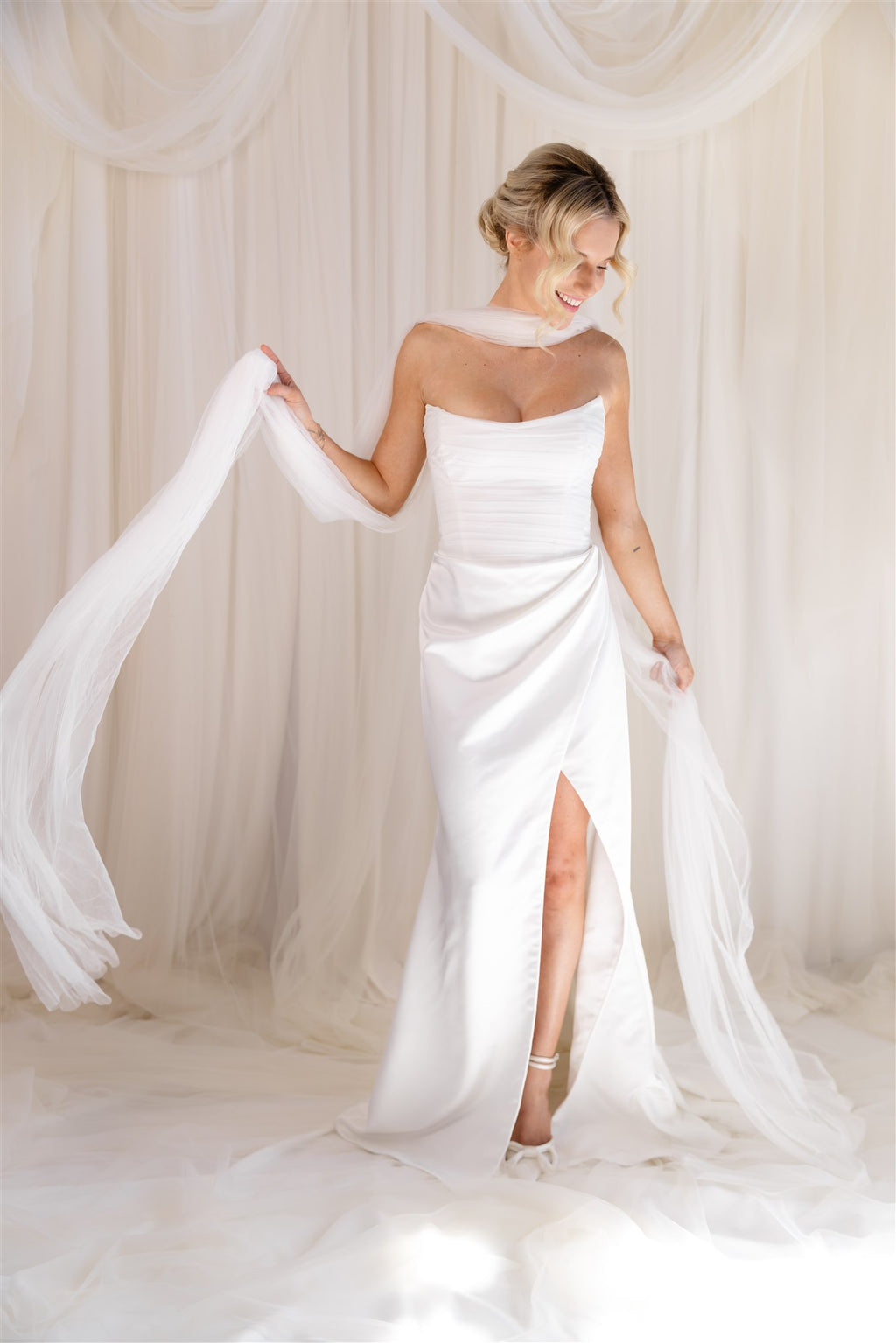 Custom Satin and Tulle Gown