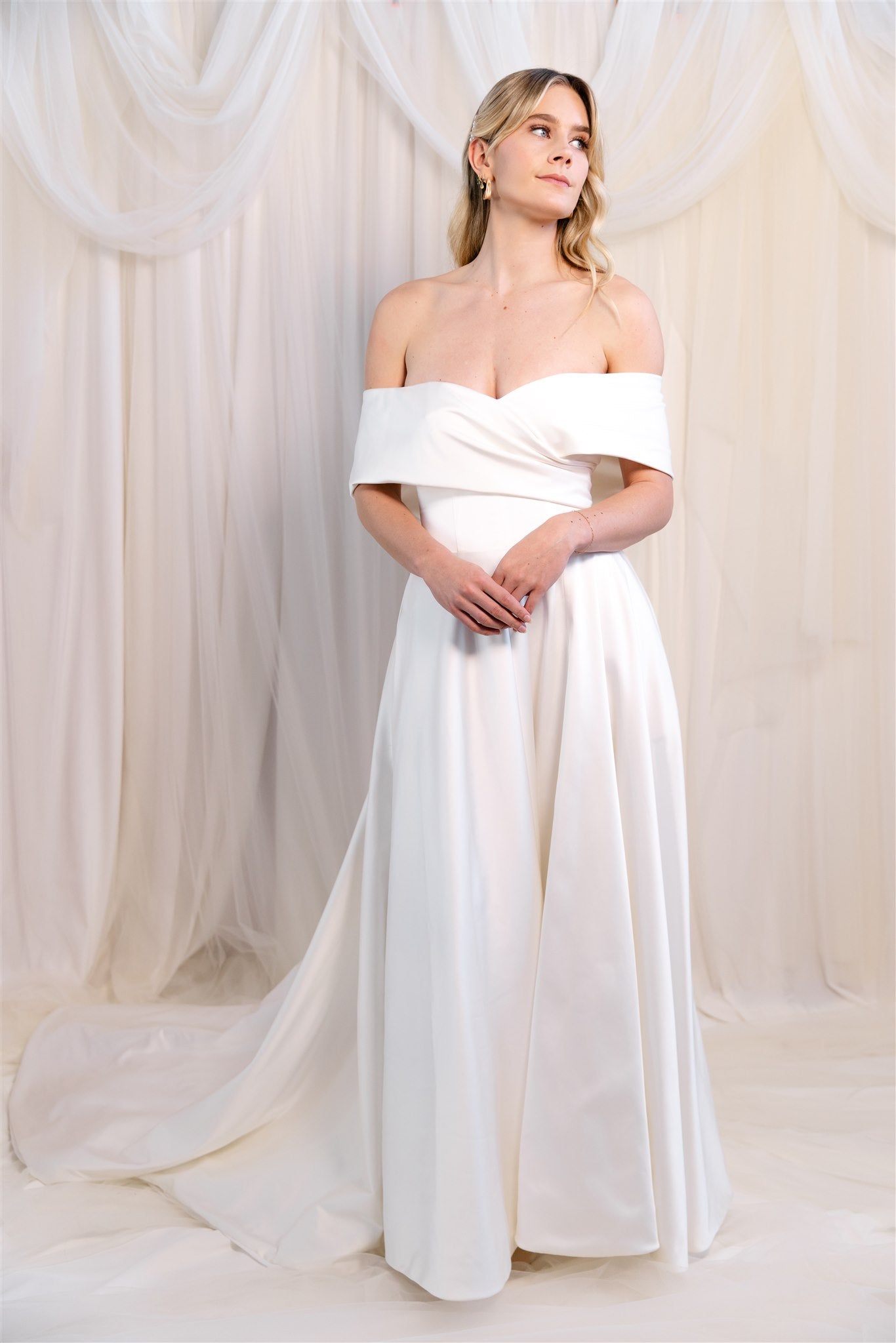 Stretch Satin off the shoulder Giovanna Alessandro gown RL24250