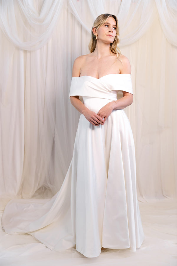 Stretch Satin off the shoulder Giovanna Alessandro gown RL24250