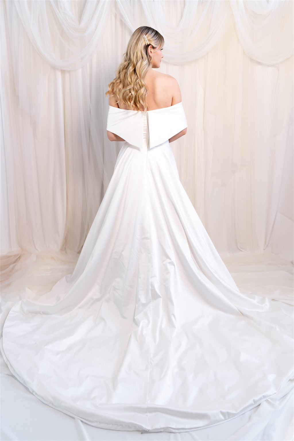 Stretch Satin off the shoulder Giovanna Alessandro gown RL24250