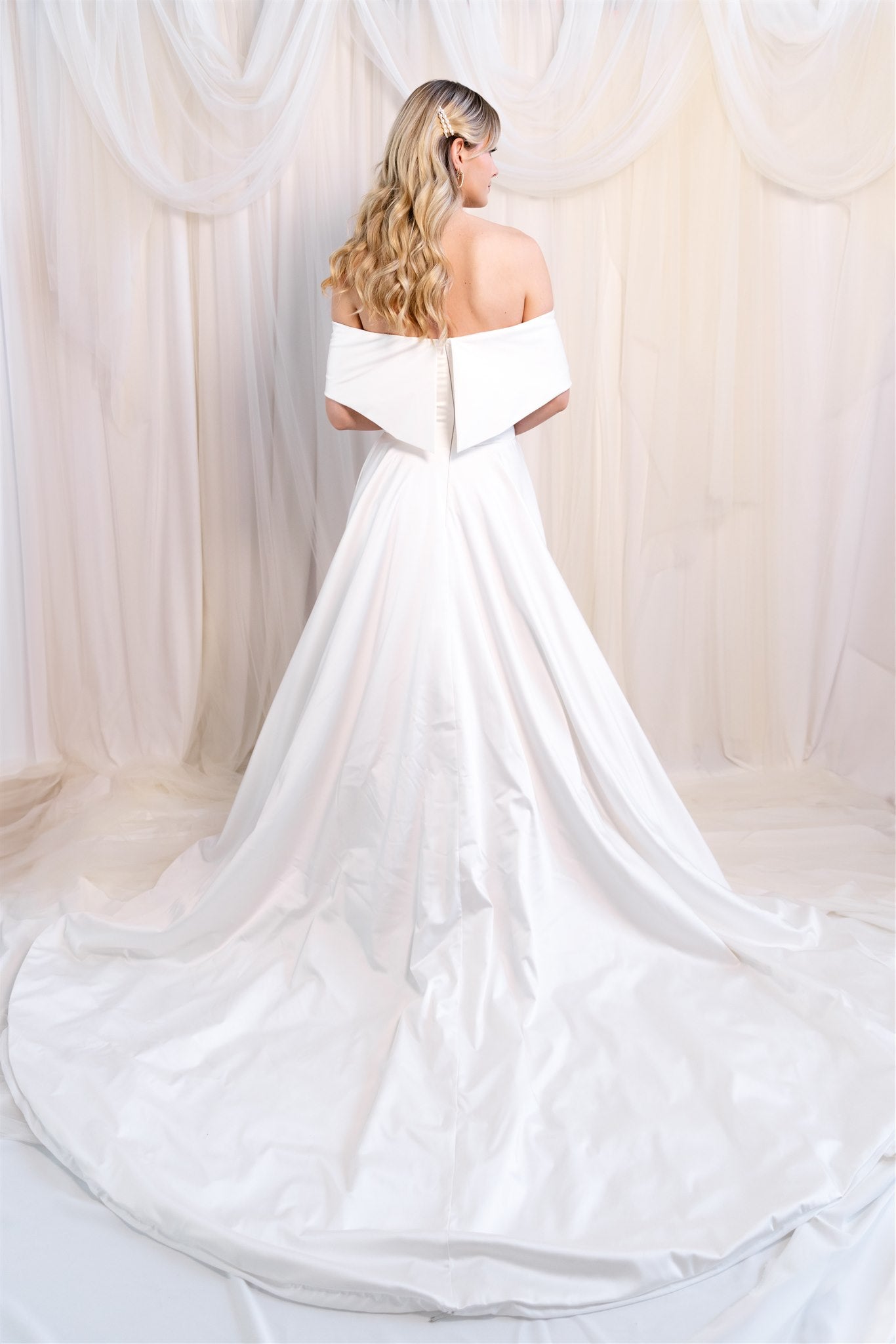 Stretch Satin off the shoulder Giovanna Alessandro gown RL24250