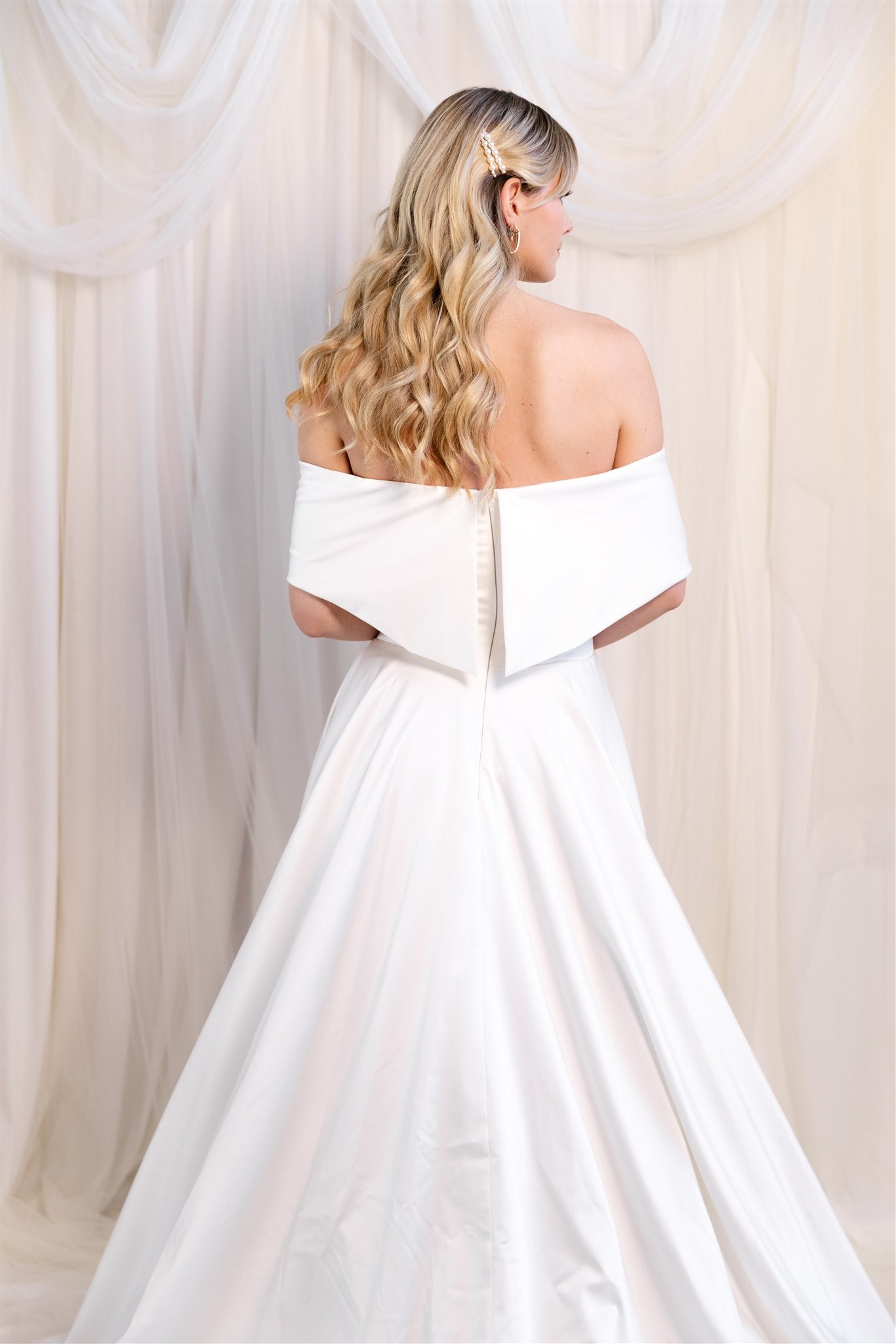 Stretch Satin off the shoulder Giovanna Alessandro gown RL24250