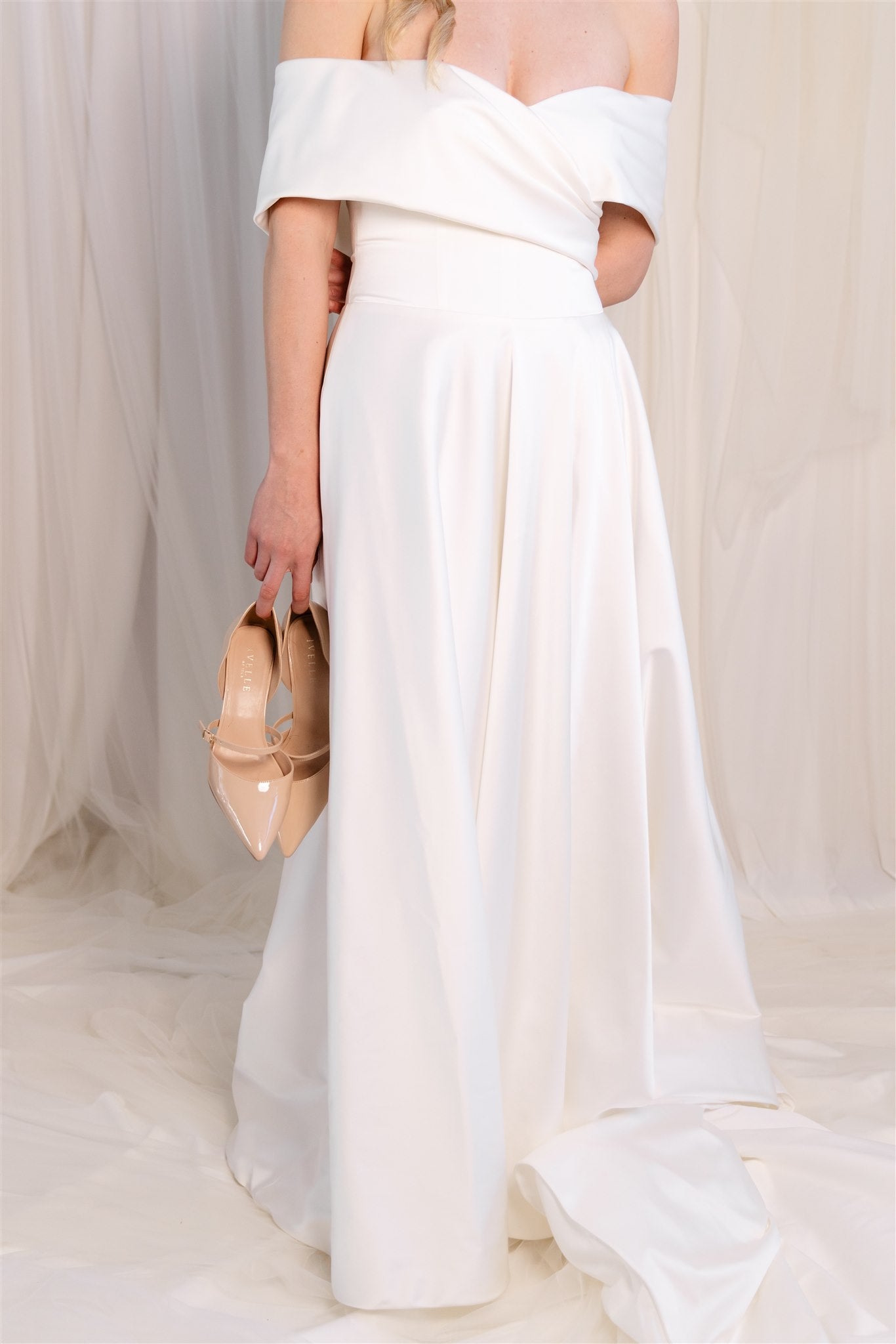 Stretch Satin off the shoulder Giovanna Alessandro gown RL24250