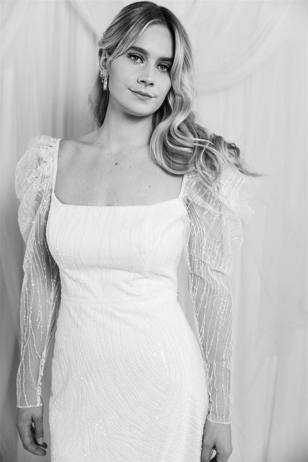 Jane Hill Saint Beaded Puff Sleeve Gown