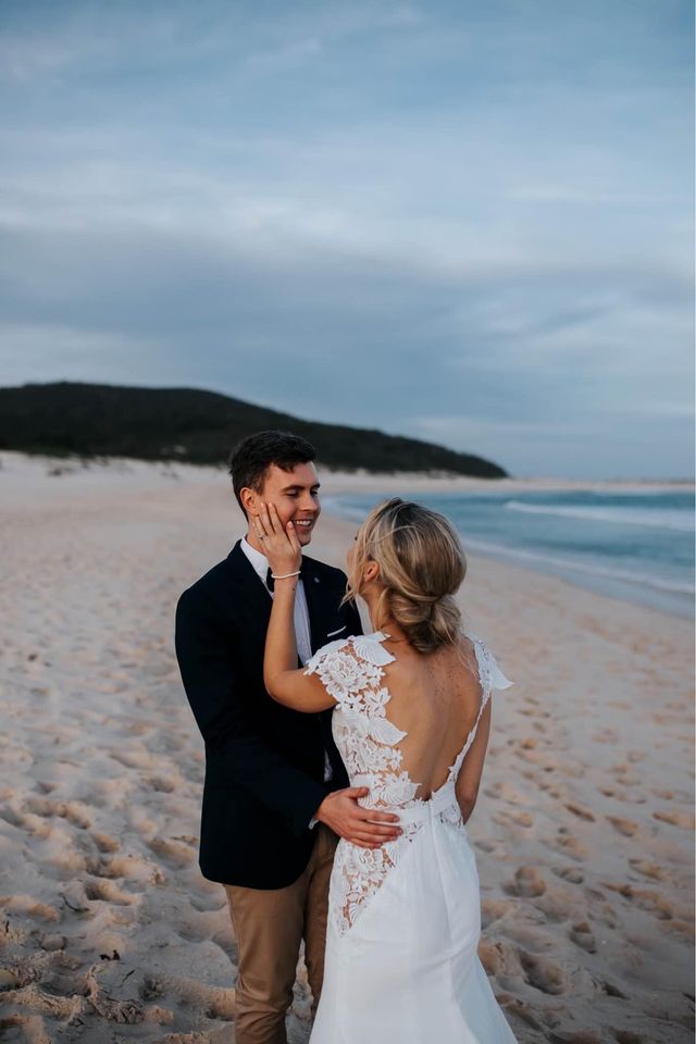 Round Neck Low Back Lace Crepe Gown RL23142