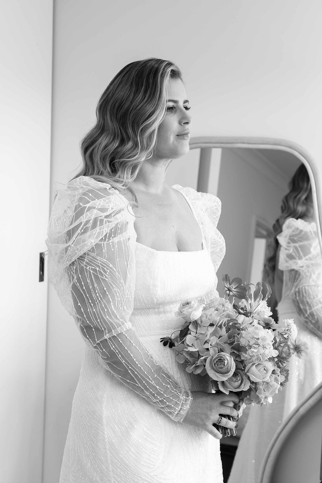 Jane Hill Saint Beaded Puff Sleeve Gown