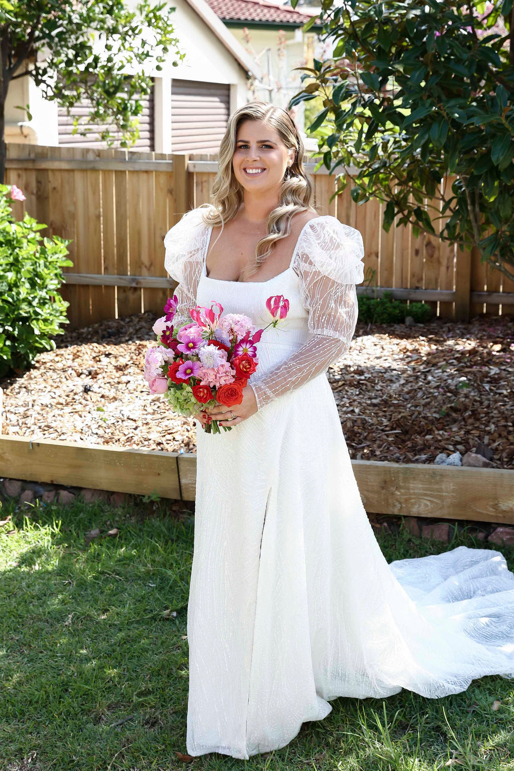 Jane Hill Saint Beaded Puff Sleeve Gown