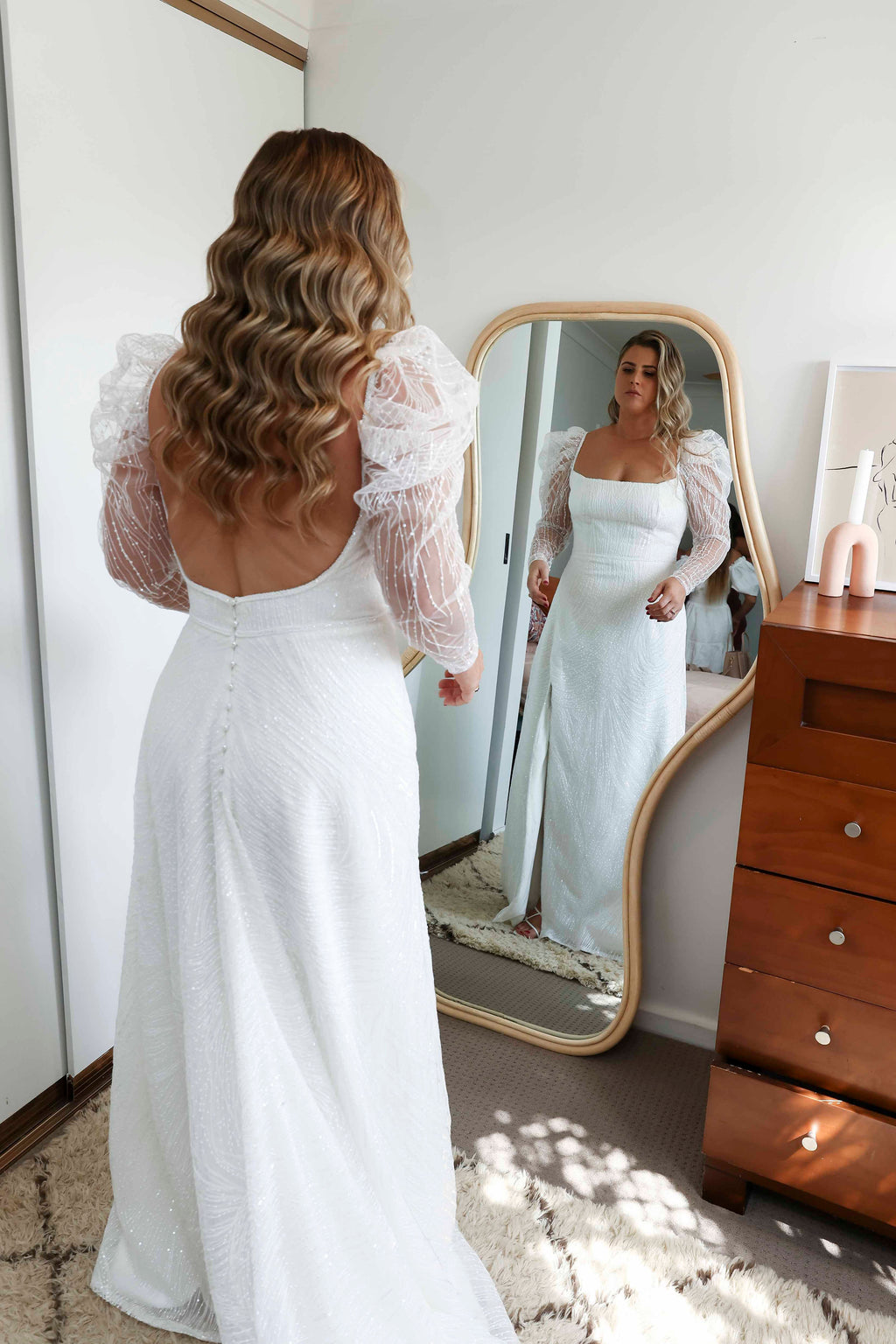 Jane Hill Saint Beaded Puff Sleeve Gown