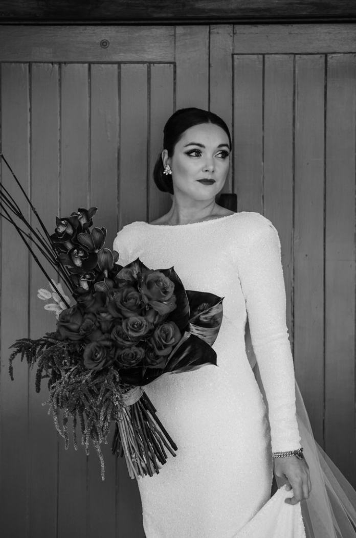 Long Sleeve Stretch Sequin Gown RL23198