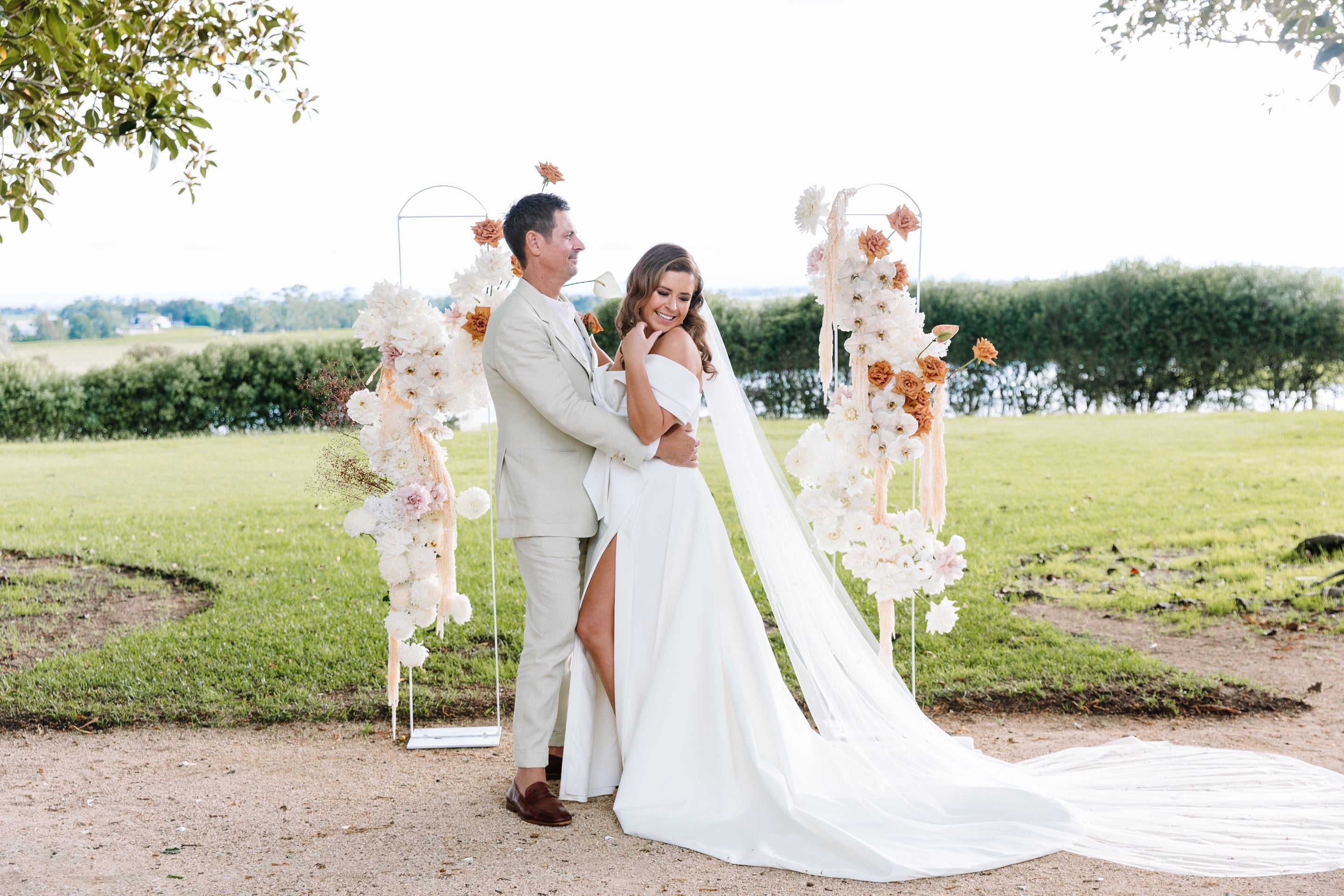 Newhite I.B.T stretch crepe gown with over skirt RL24162