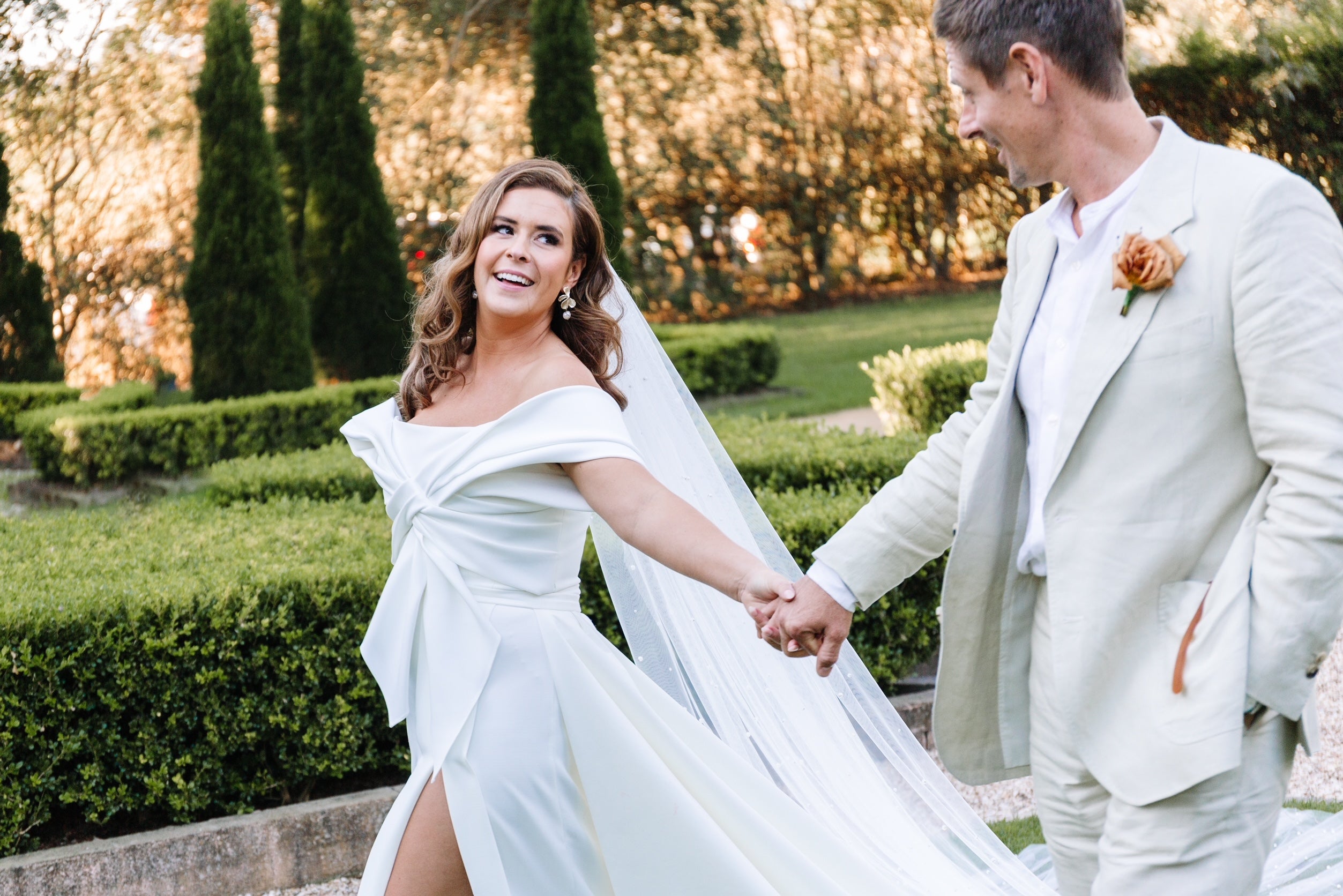 Newhite I.B.T stretch crepe gown with over skirt RL24162