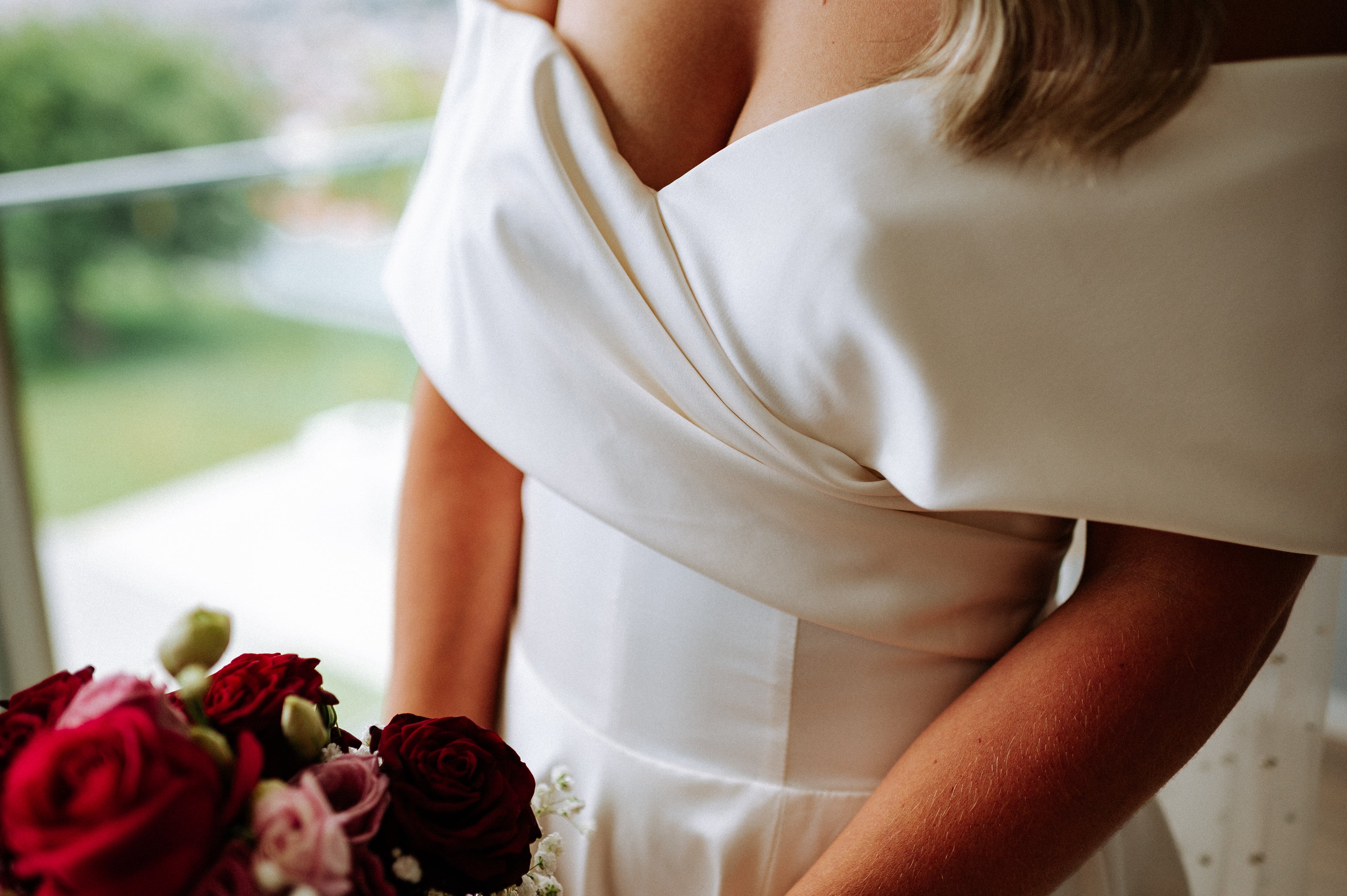 Stretch Satin off the shoulder Giovanna Alessandro gown RL24250