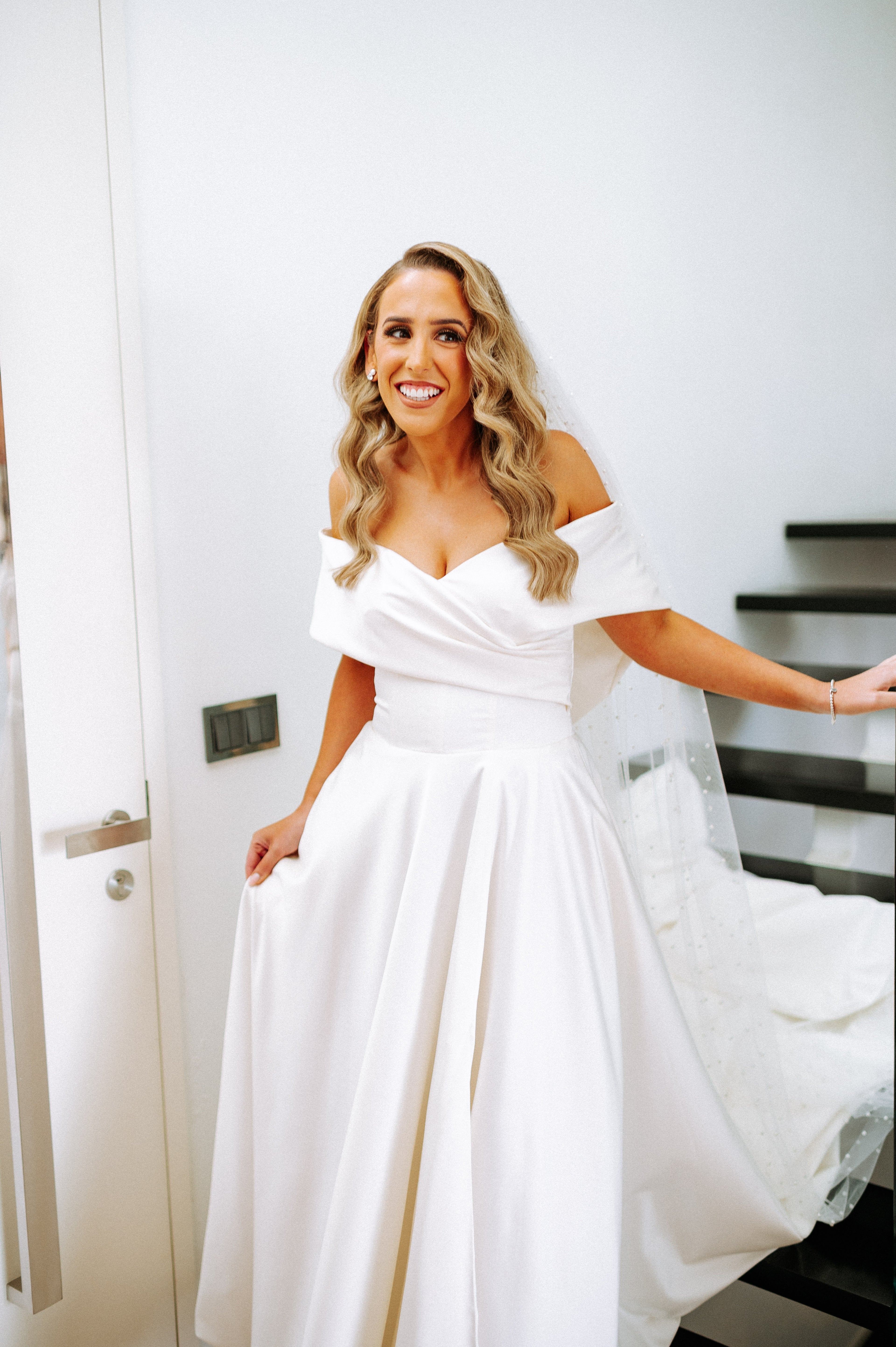 Stretch Satin off the shoulder Giovanna Alessandro gown RL24250