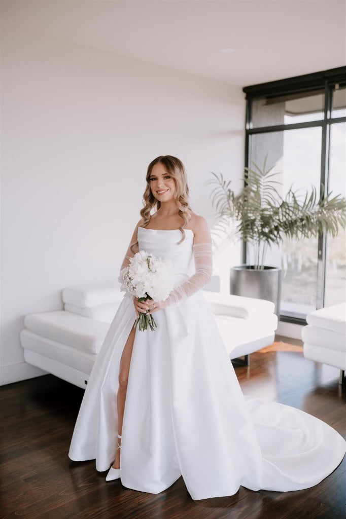 Custom Satin Corset Gown with Split RL24270