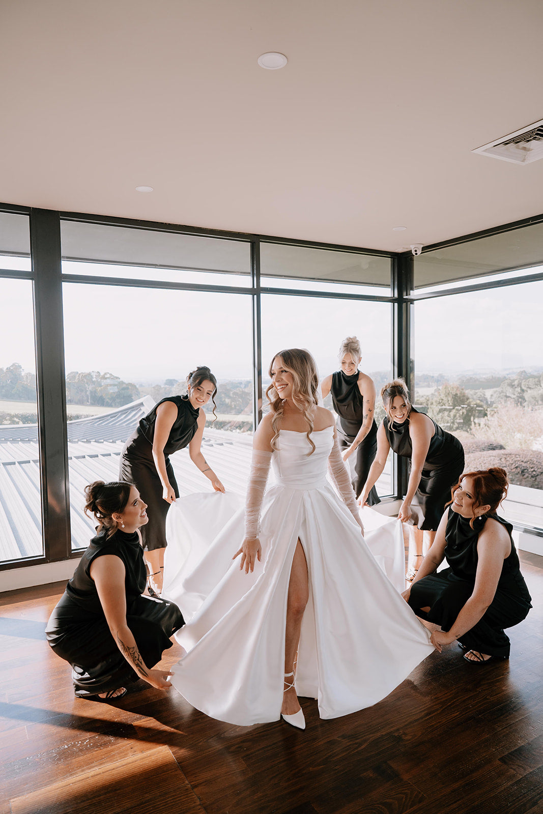 Custom Satin Corset Gown with Split RL24270