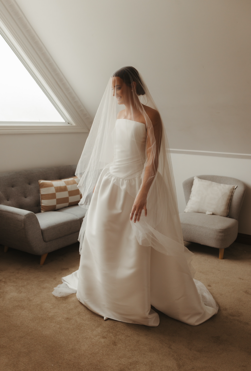 Satin Draped Drop Waist Custom Gown RL24352