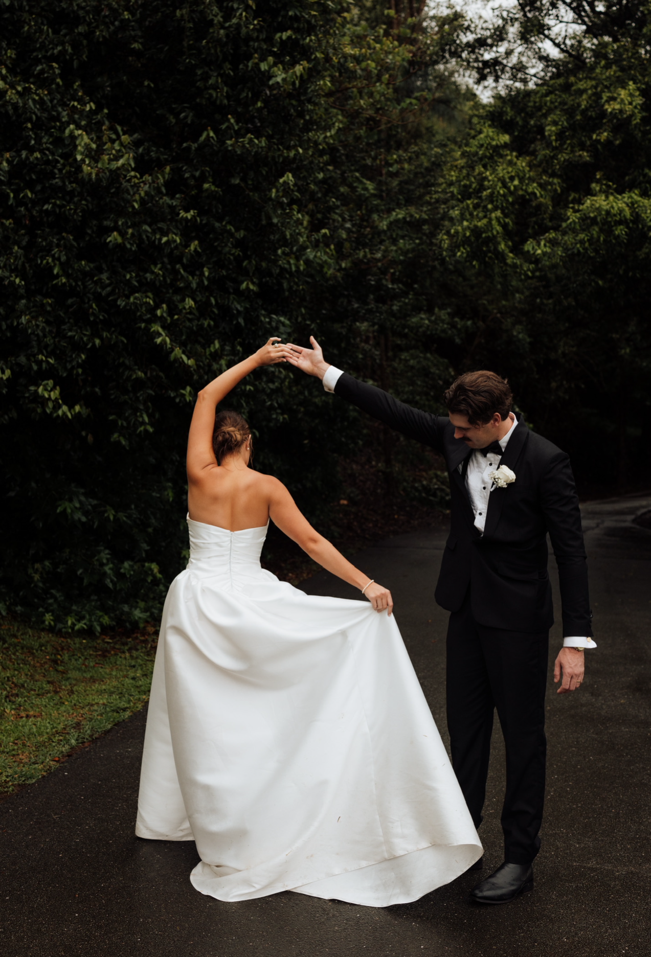 Satin Draped Drop Waist Custom Gown RL24352